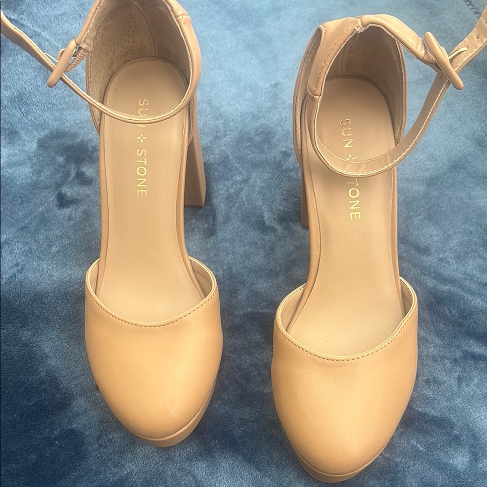 Sun + Stone Tan Heels Ankle-Strap Elegance